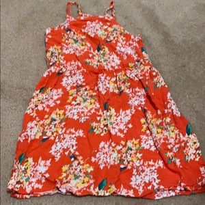 Girls summer dress, orange with flowers